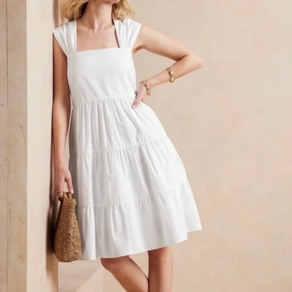 NWT Banana Republic Poplin Mini Tiered Dress V back in white size medium - Picture 10 of 10